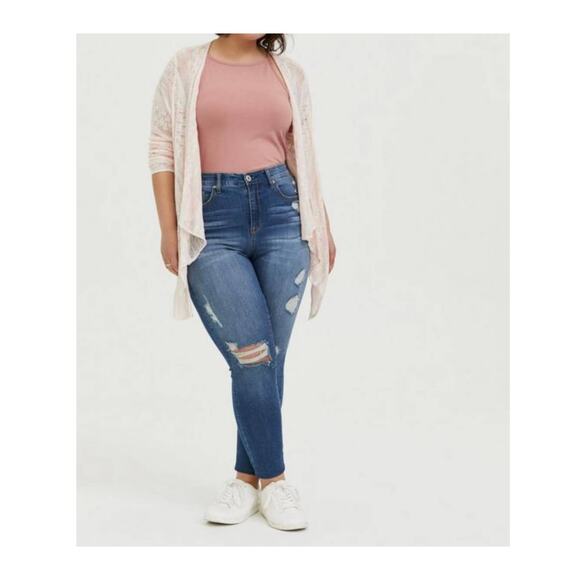 TORRID Pointelle Waterfall Drape Open Front Cardigan Sz 2 - Picture 2 of 8